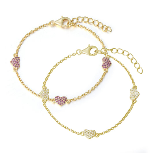 Gold Plated Sterling Silver Heart Station Bracelet - HK Jewels
