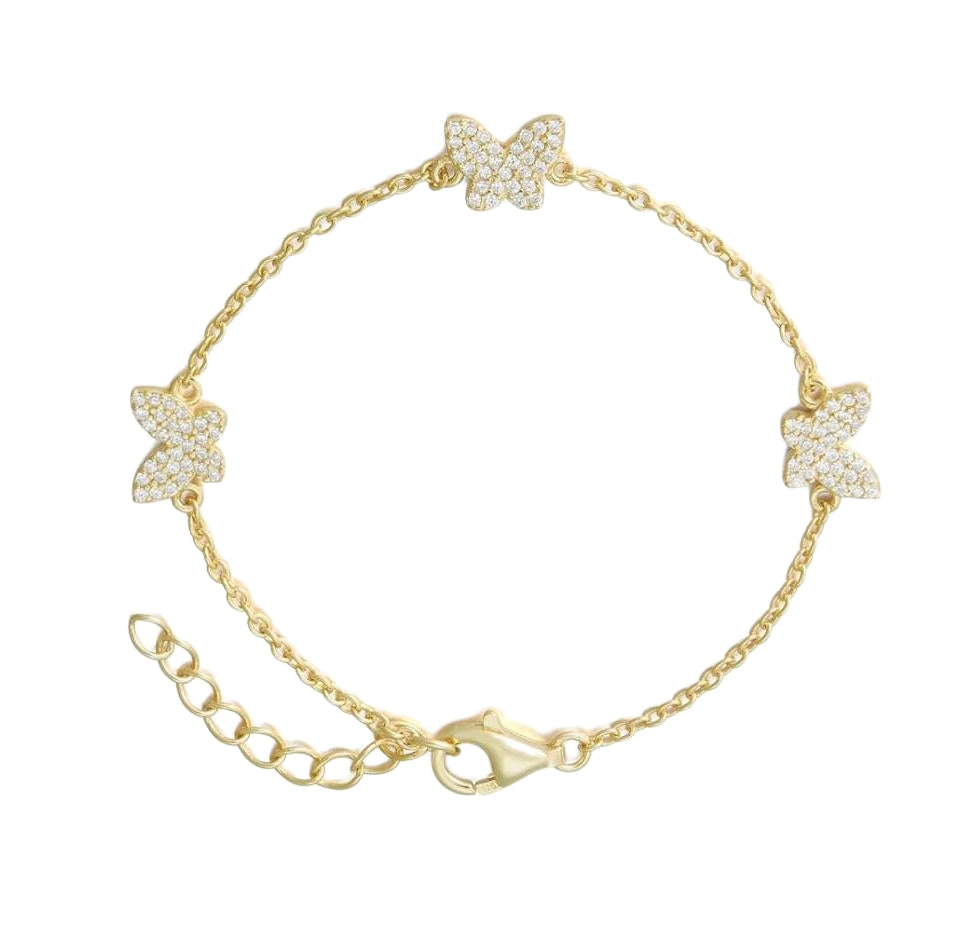 Gold Plated Sterling Silver Butterfly Station Bracelet - HK Jewels