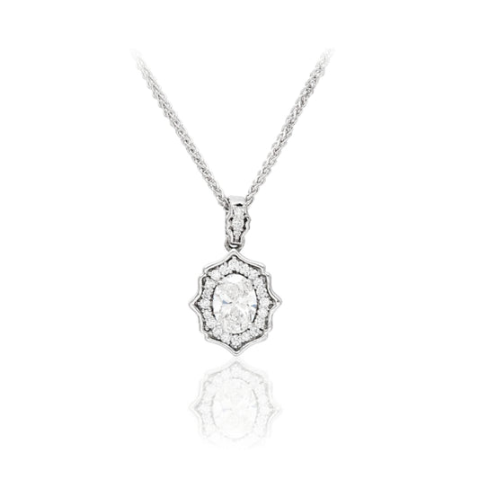 14k Gold and Oval Diamond Vintage Halo Necklace - HK Jewels