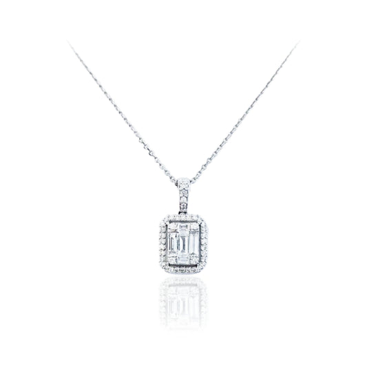 18k Gold and Diamond Illusion Emerald Halo Pendant - HK Jewels