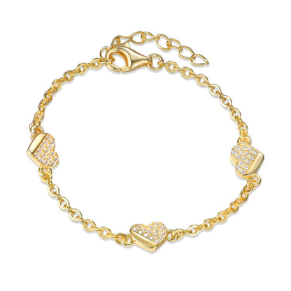 Gold Plated Sterling Silver ¾ Micropave Heart CZ Bracelet - HK Jewels