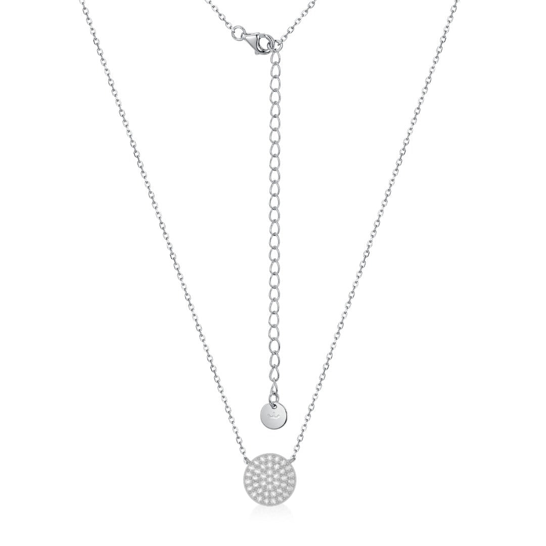 Sterling Silver Flat Micropave 12mm Solitaire Necklace - HK Jewels