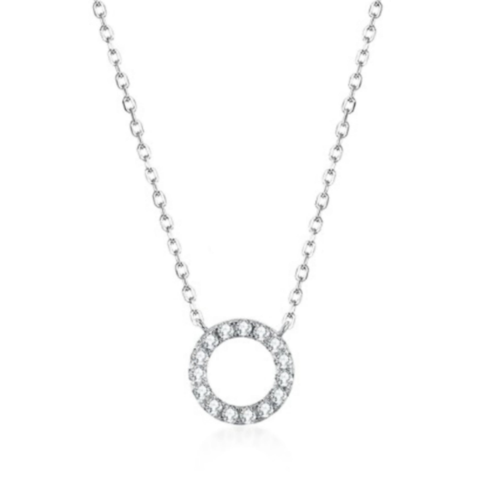 Sterling Silver Micropave Small Circle Necklace - HK Jewels