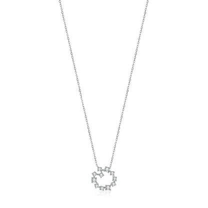 Sterling Silver Small Sprinkled "Diamond" Circle Pendant Necklace - HK Jewels