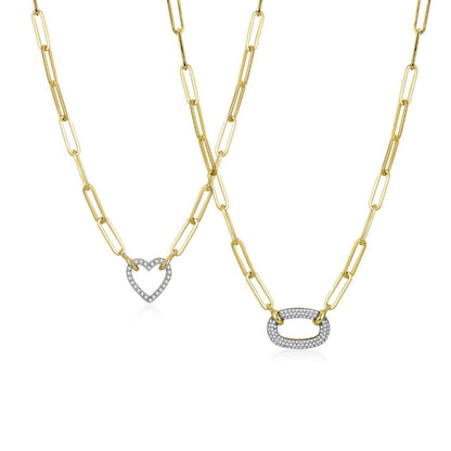 Sterling Silver Paperclip Chain with Micropave Pendant Necklace - HK Jewels