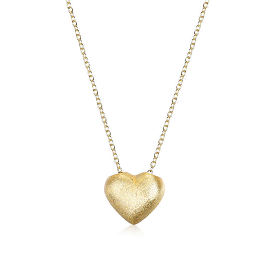 Gold Plated Brass Puffy Heart Necklace - HK Jewels