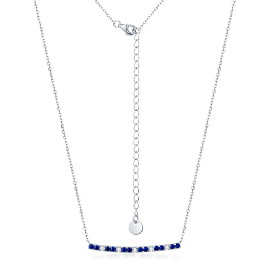 Sterling Silver Sapphire and Clear CZ Bar Necklace - HK Jewels