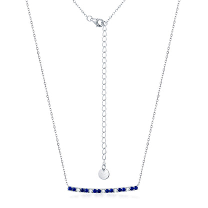 Sterling Silver Sapphire and Clear CZ Bar Necklace - HK Jewels