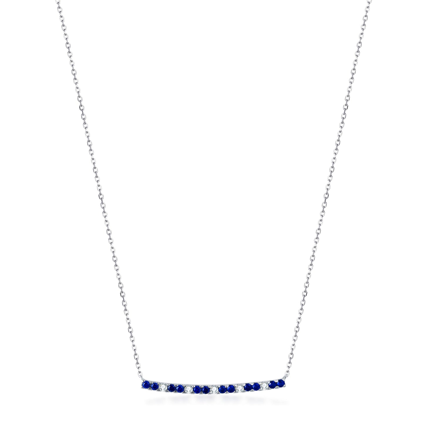 Sterling Silver Sapphire and Clear CZ Bar Necklace - HK Jewels