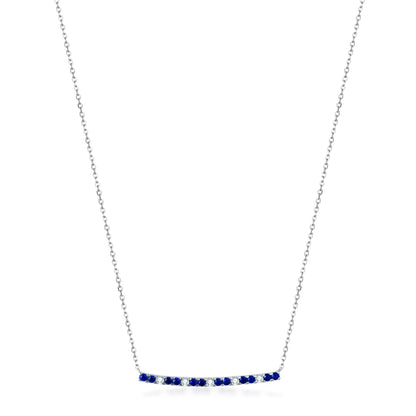 Sterling Silver Sapphire and Clear CZ Bar Necklace - HK Jewels