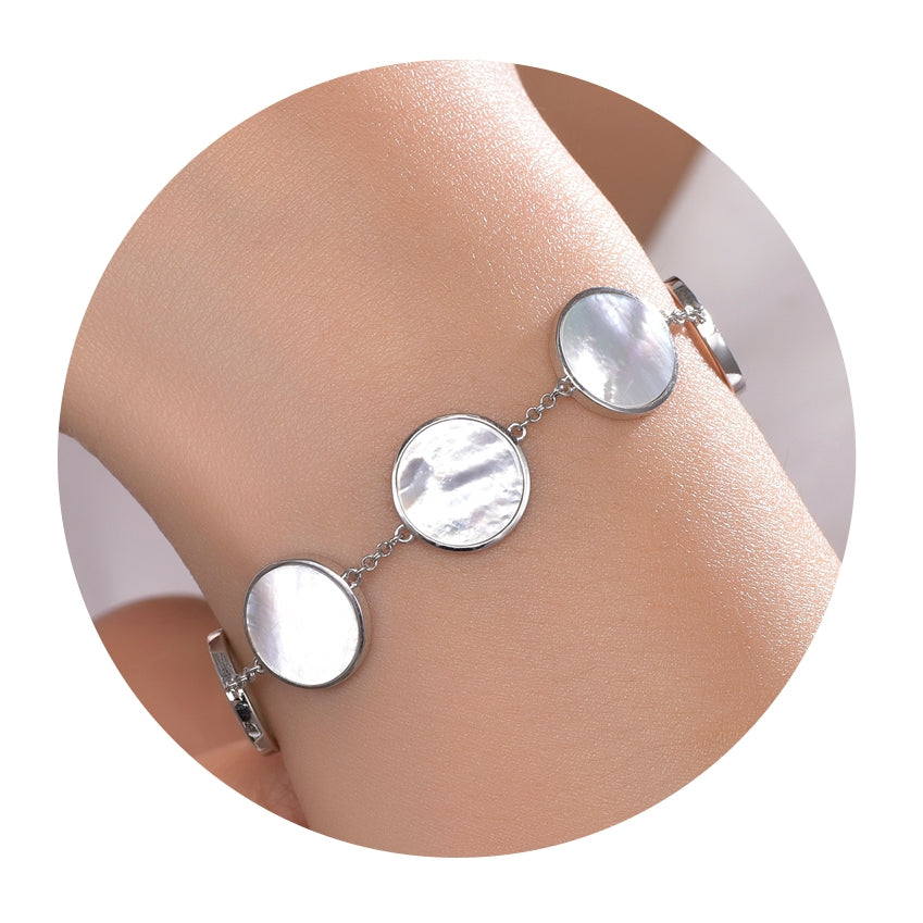 Sterling Silver 5 Circles Mother of Pearl Bracelet - HK Jewels