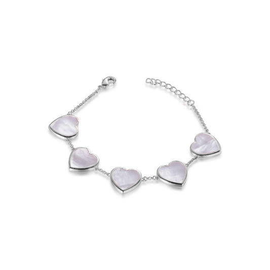 Sterling Silver 5 Heart Mother of Pearl Bracelet - HK Jewels