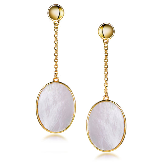 Gold Plated Sterling Silver Oval Mother of Pearl Earrings - HK Jewels