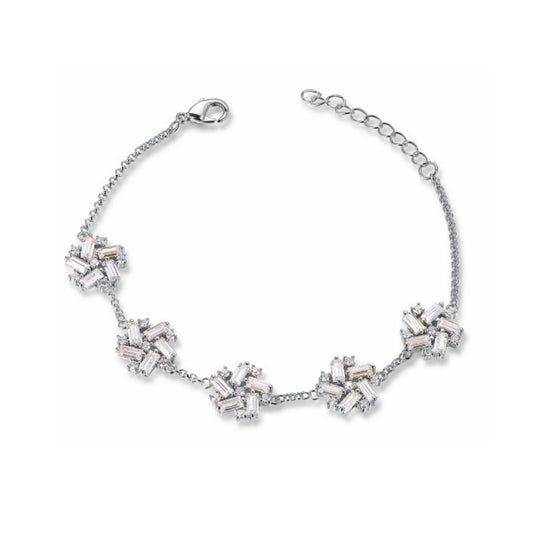 Sterling Silver 5 Station CZ Baguette Cluster Bracelet - HK Jewels