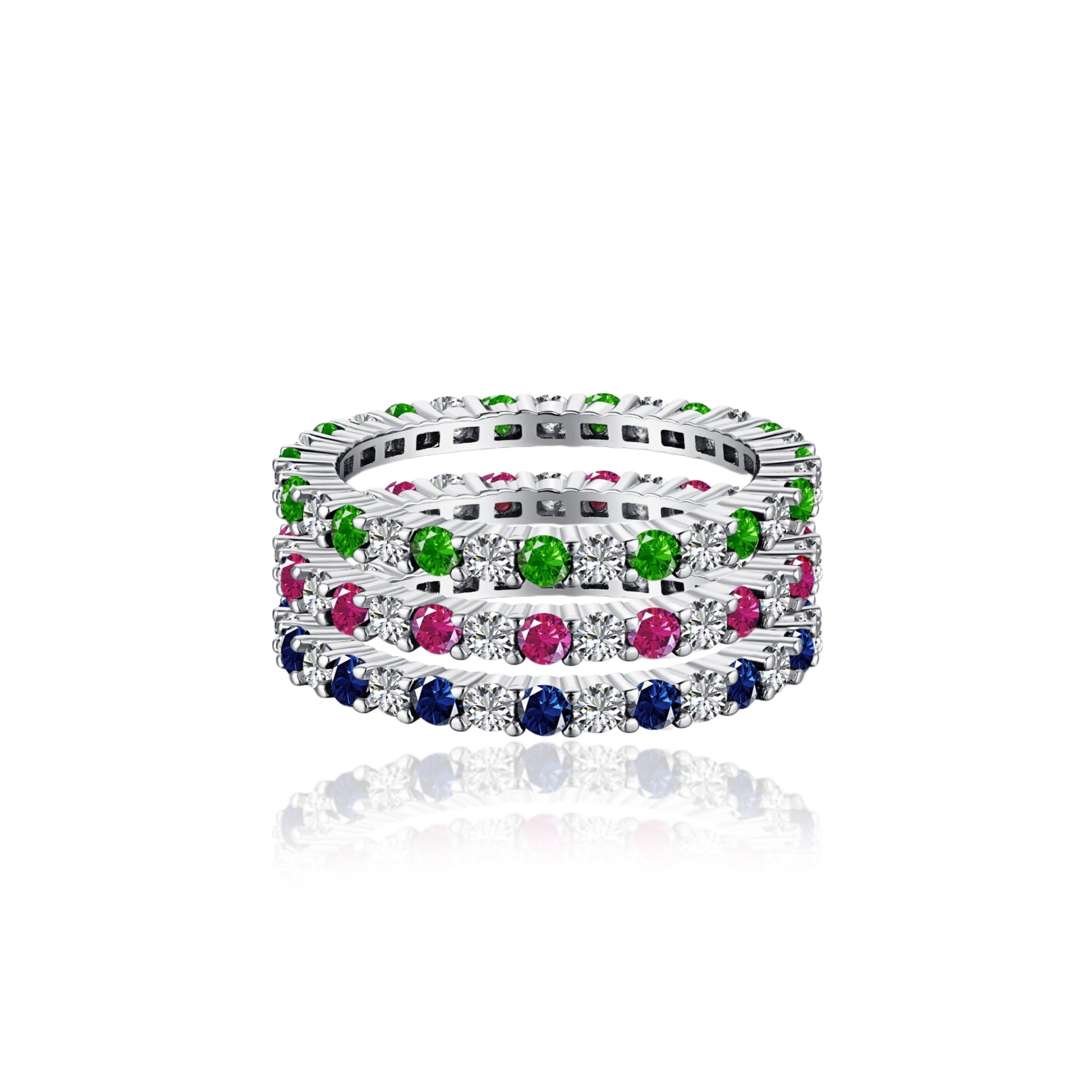 Sterling Silver Alternating  Clear and Colorful CZ Eternity Band Ring - HK Jewels