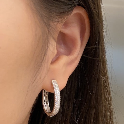 Sterling Silver Micropave Hoop Earrings - HK Jewels