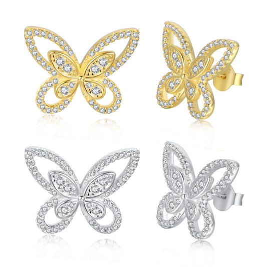 Sterling Silver CZ Outline Butterfly Stud Earrings - HK Jewels