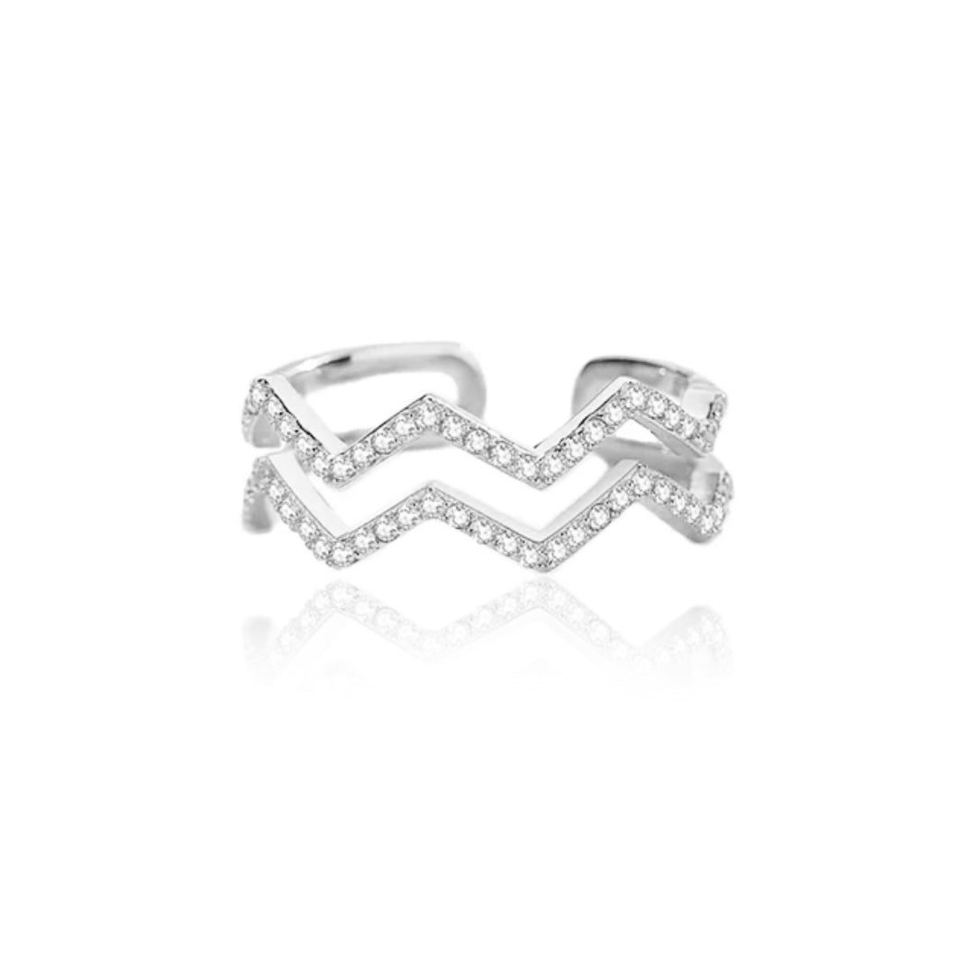 Sterling Silver Adjustable Double Row Wavy Ring - HK Jewels