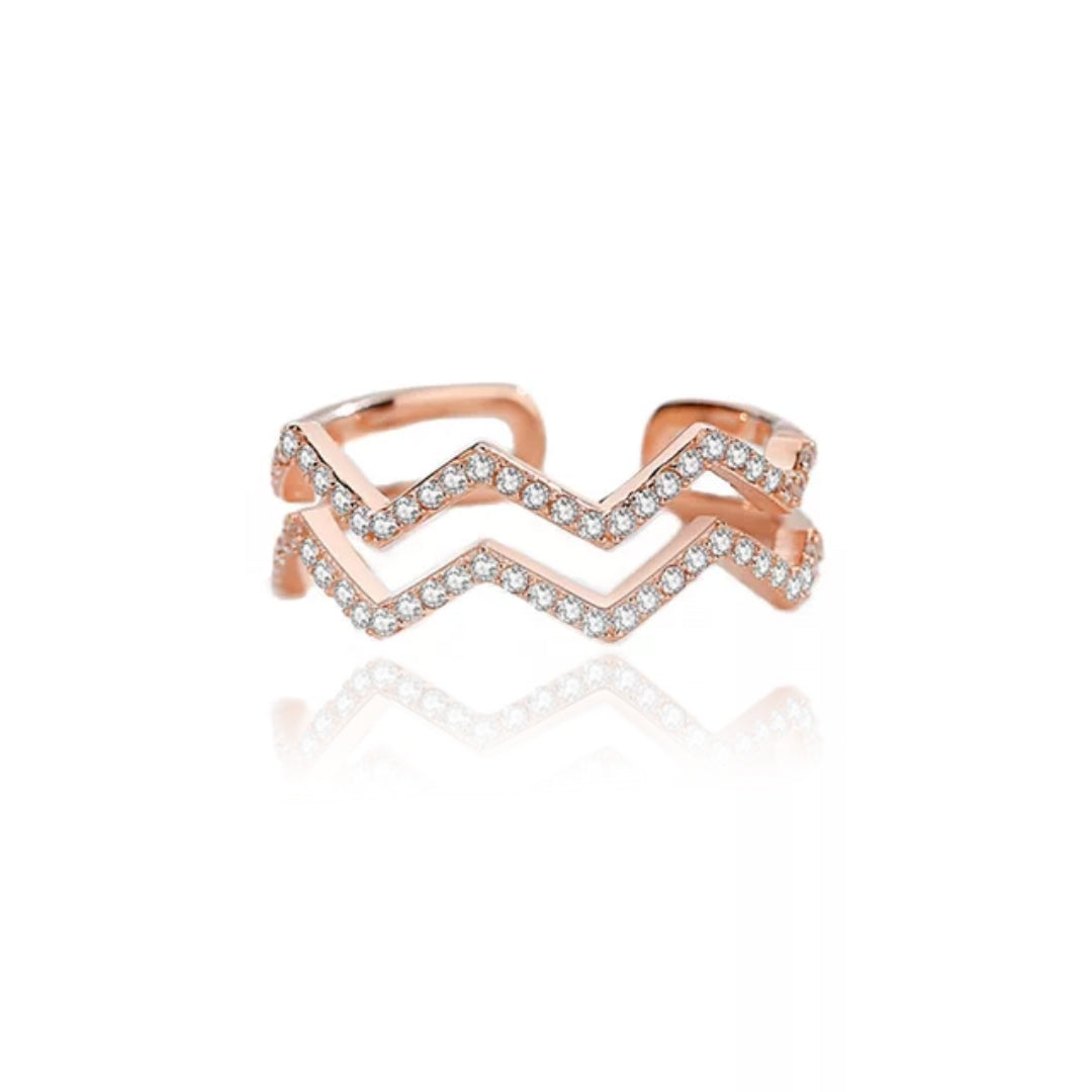 Sterling Silver Adjustable Double Row Wavy Ring - HK Jewels