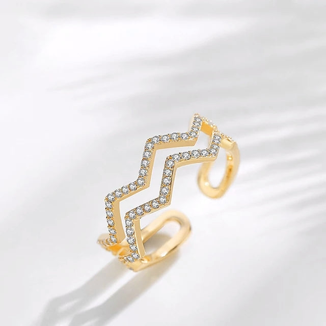 Sterling Silver Adjustable Double Row Wavy Ring - HK Jewels