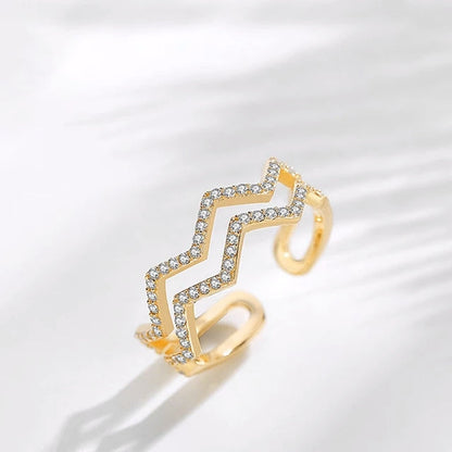 Sterling Silver Adjustable Double Row Wavy Ring - HK Jewels