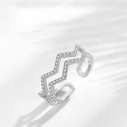 Sterling Silver Adjustable Double Row Wavy Ring - HK Jewels
