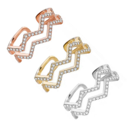 Sterling Silver Adjustable Double Row Wavy Ring - HK Jewels