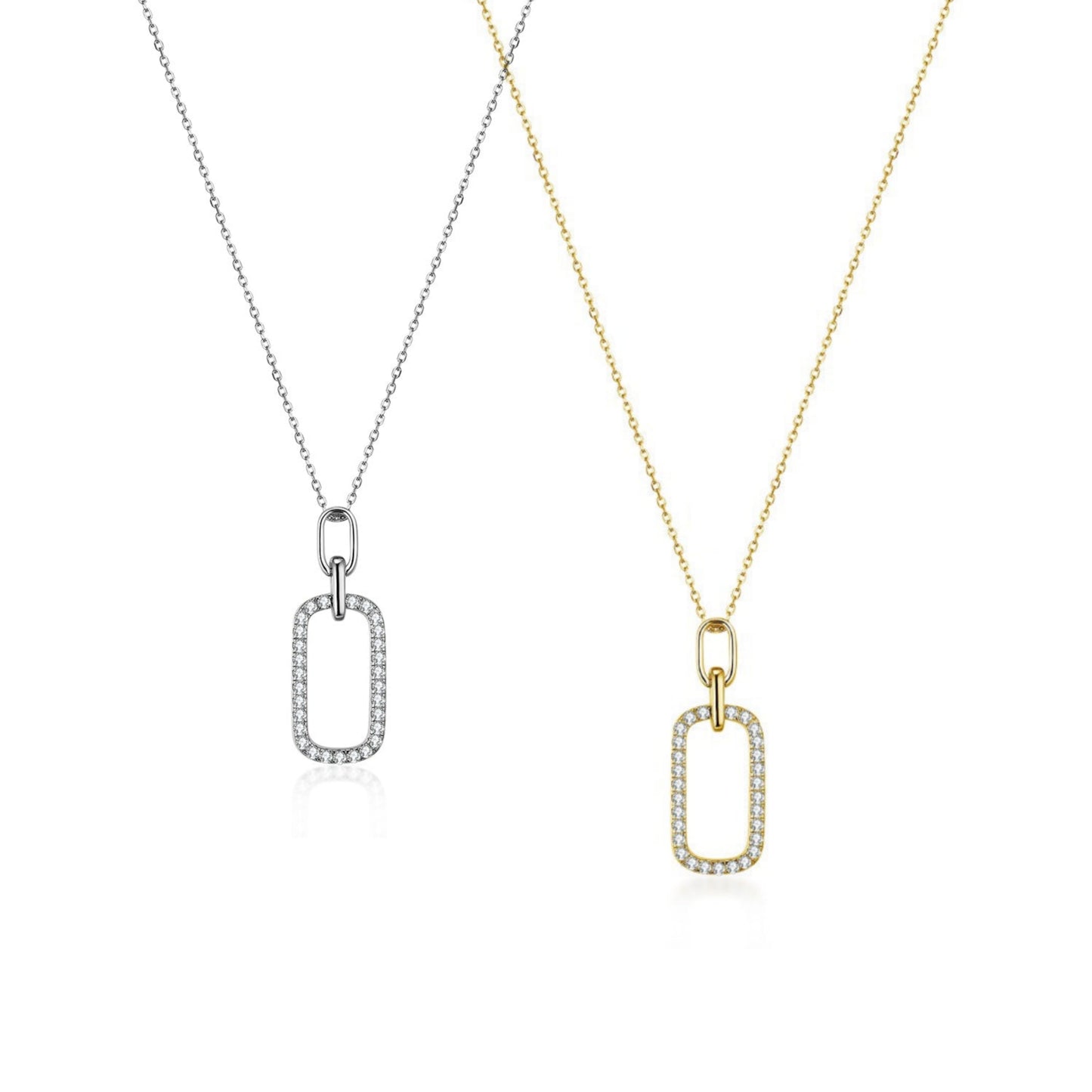 Sterling Silver CZ Paperclip Pendant Necklace - HK Jewels