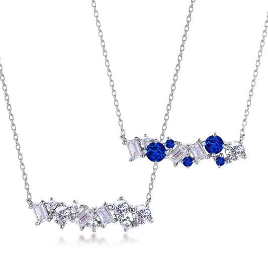 Sterling Silver CZ and Baguette Bar Necklace - HK Jewels