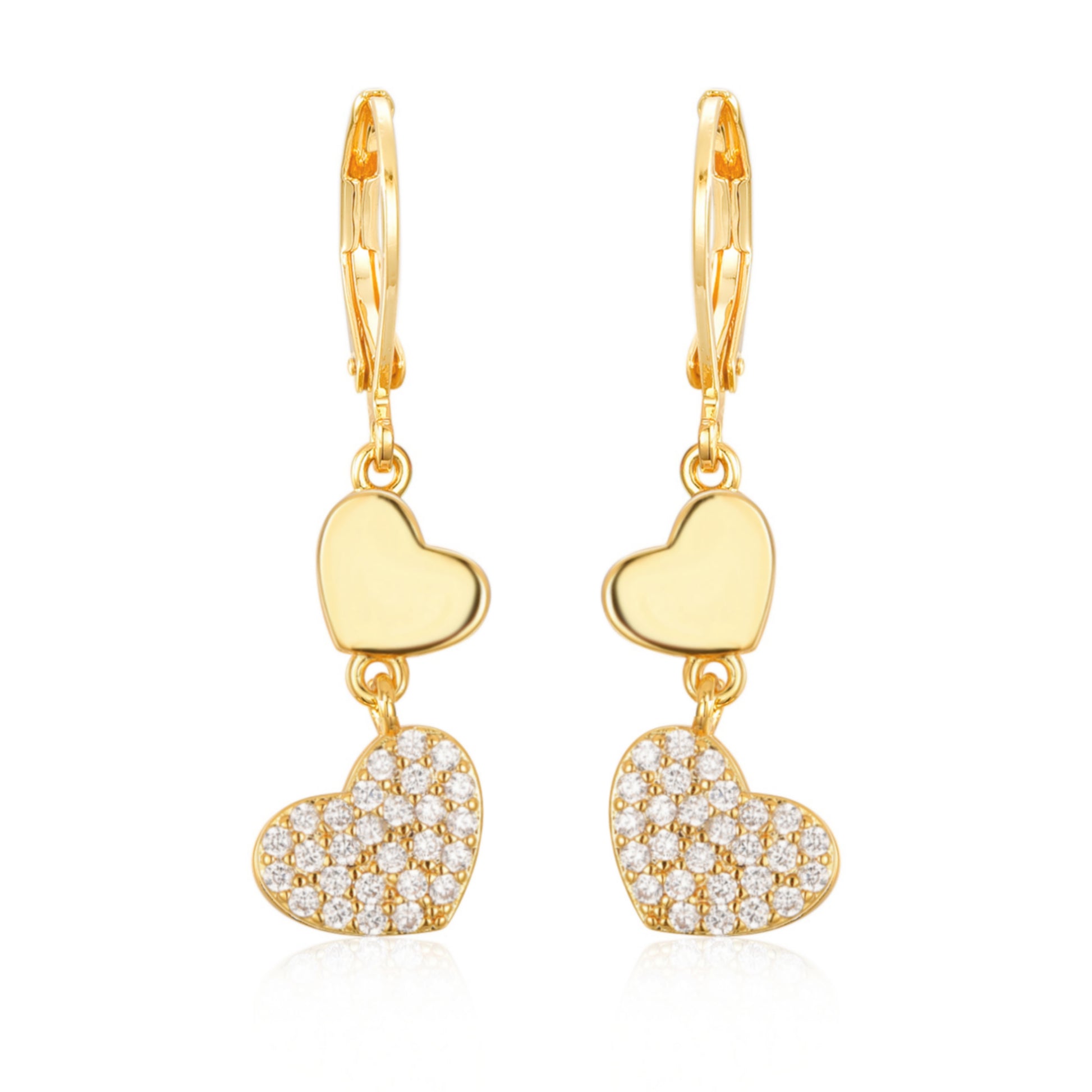 Gold Plated Surgical CZ Double Heart Shape Earrings - HK Jewels