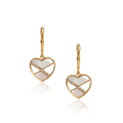 Surgical Steel Mother of Pearl and CZ Heart Earrings - HK Jewels