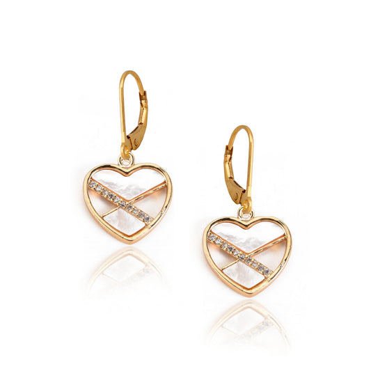 Surgical Steel Mother of Pearl and CZ Heart Earrings - HK Jewels