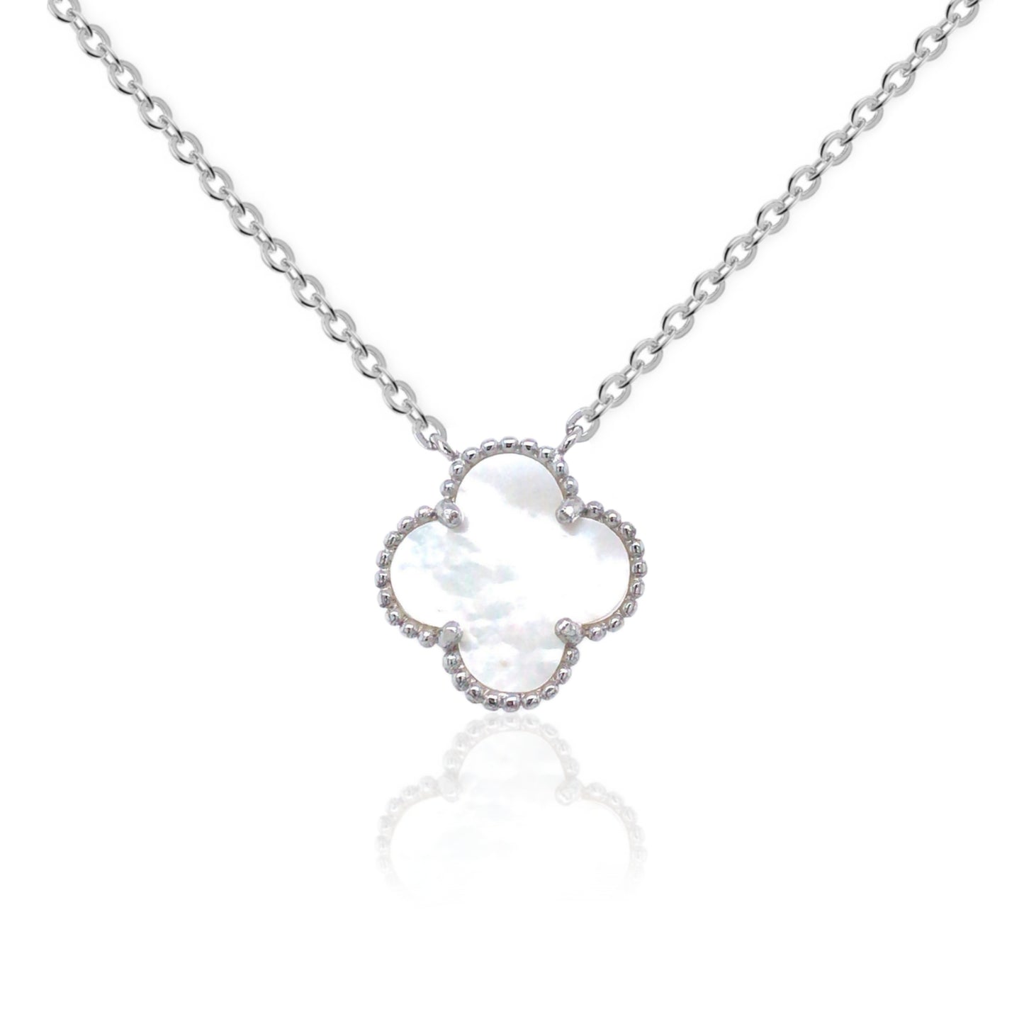 Sterling Silver Clover Shaped Assorted Stone Necklace - HK Jewels