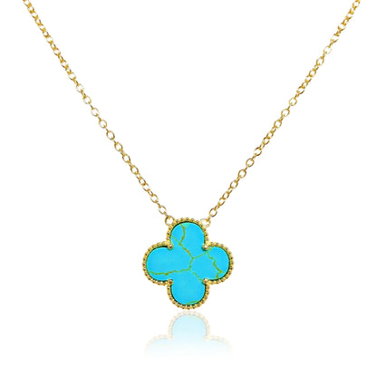 Sterling Silver Clover Shaped Assorted Stone Necklace - HK Jewels