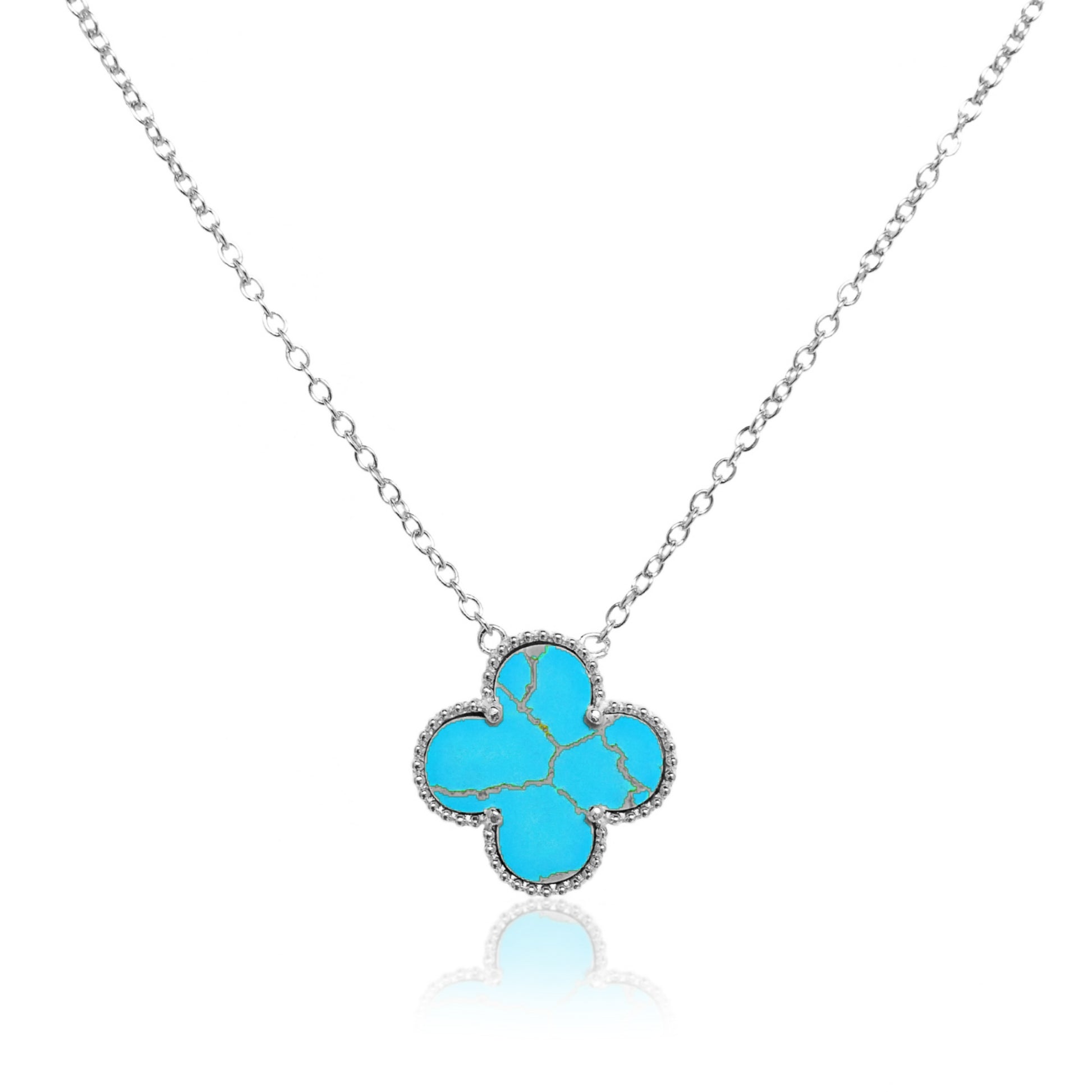 Sterling Silver Clover Shaped Assorted Stone Necklace - HK Jewels