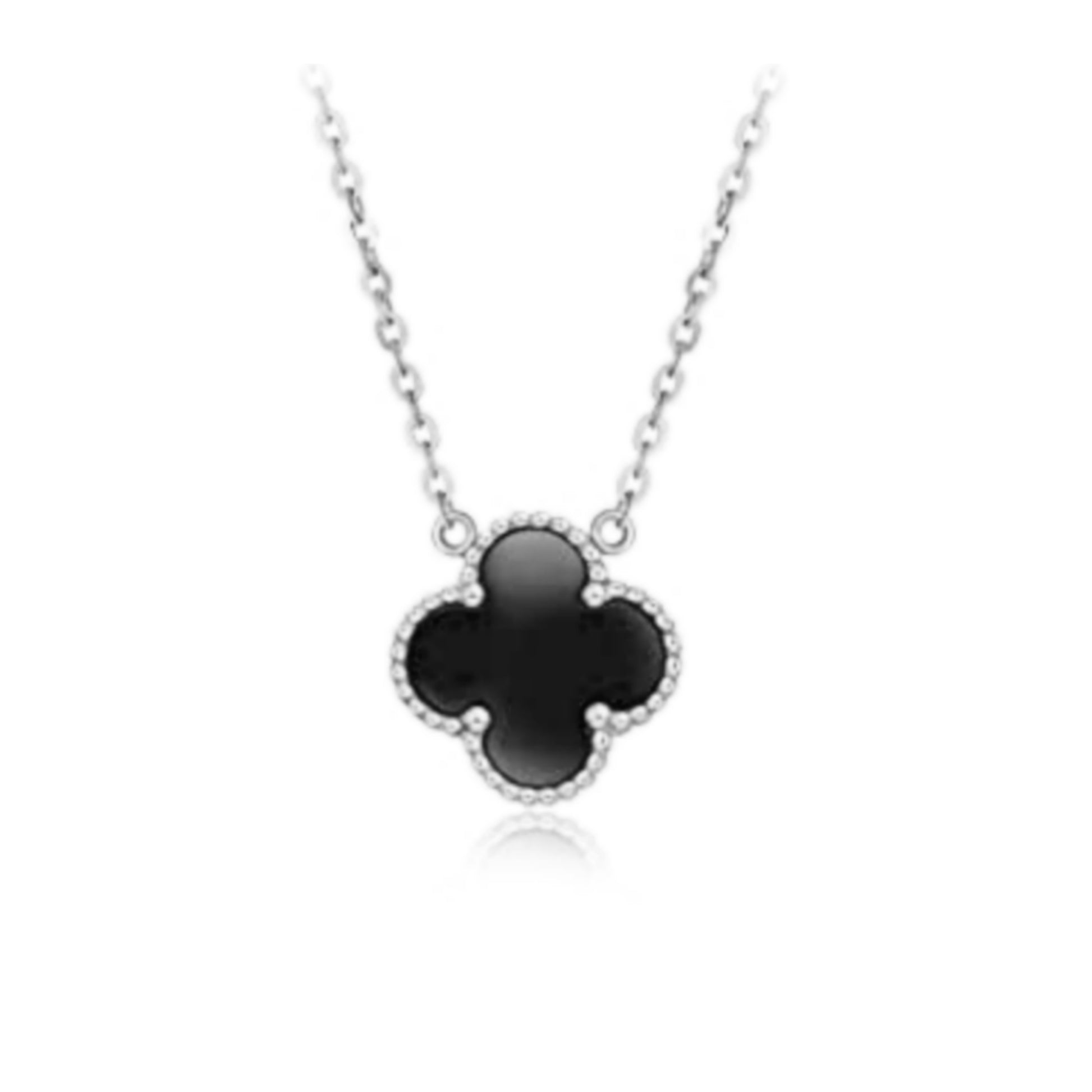 Sterling Silver Clover Shaped Assorted Stone Necklace - HK Jewels