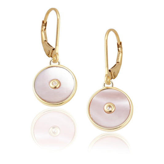 Surgical Steel CZ Center Circle Mother of Pearl Earrings - HK Jewels