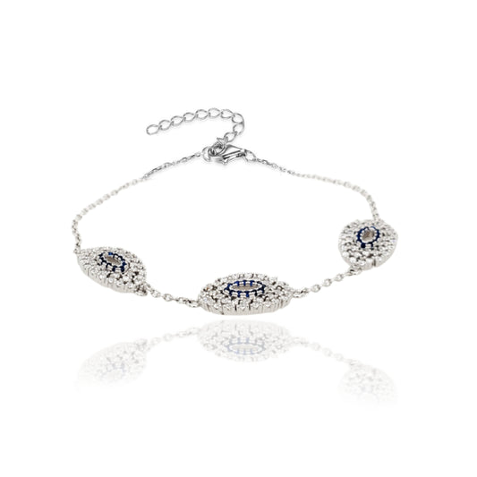 Sterling Silver Clear and Blue CZ Ovals Bracelet - HK Jewels