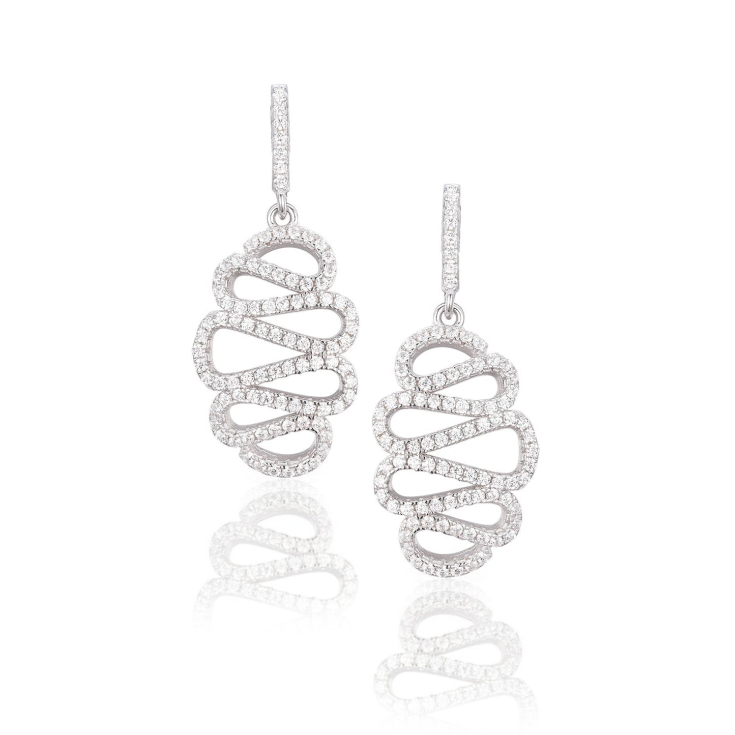 Sterling Silver Squiggle CZ Earring - HK Jewels