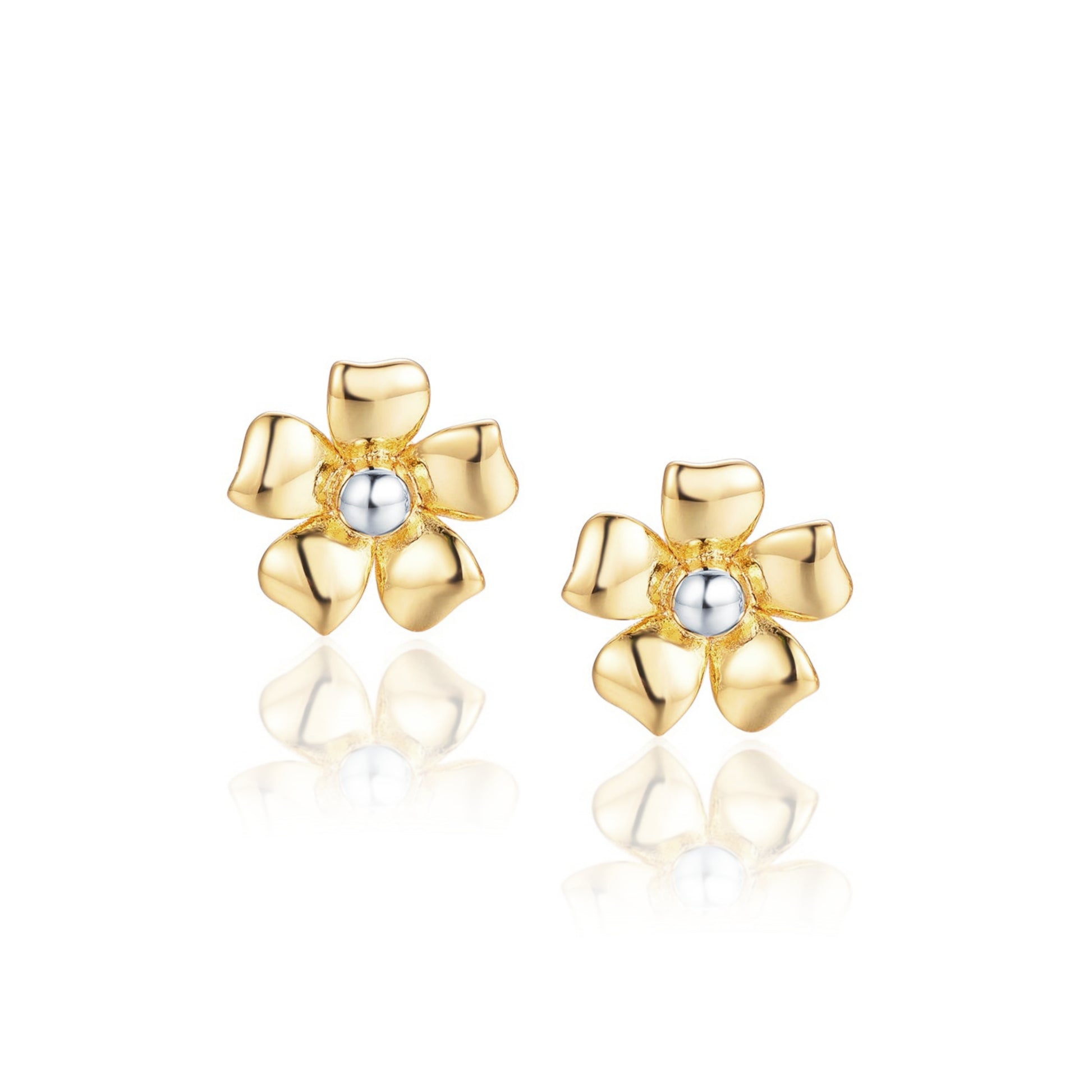 Gold Plated Surgical Steel Flower With Center Rhodium Ball Stud Earrings - HK Jewels