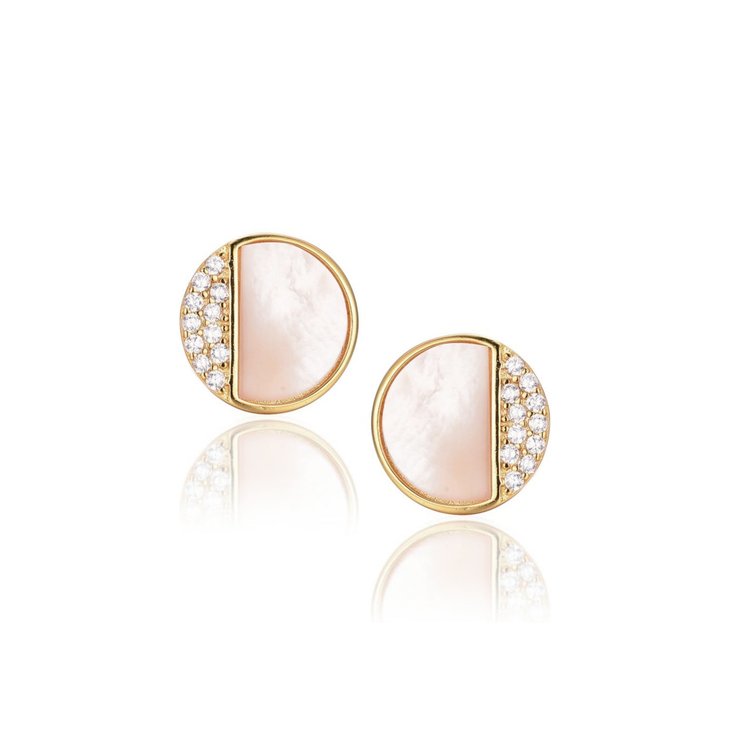 Gold Plated Surgical Steel ¾ Mother of Pearl and CZ Circle Earrings - HK Jewels