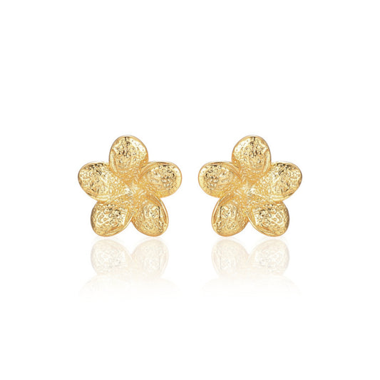 Gold Plated Surgical Steel 5 Petal Flower Stud Earrings - HK Jewels