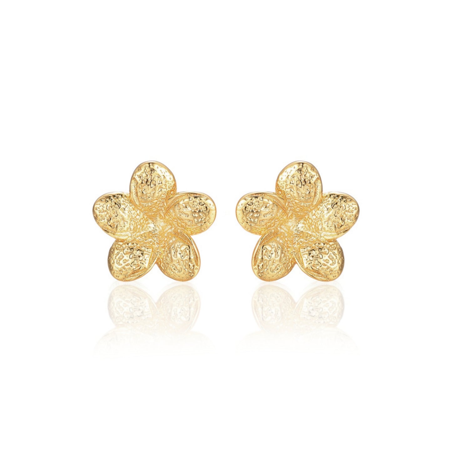 Gold Plated Surgical Steel 5 Petal Flower Stud Earrings - HK Jewels