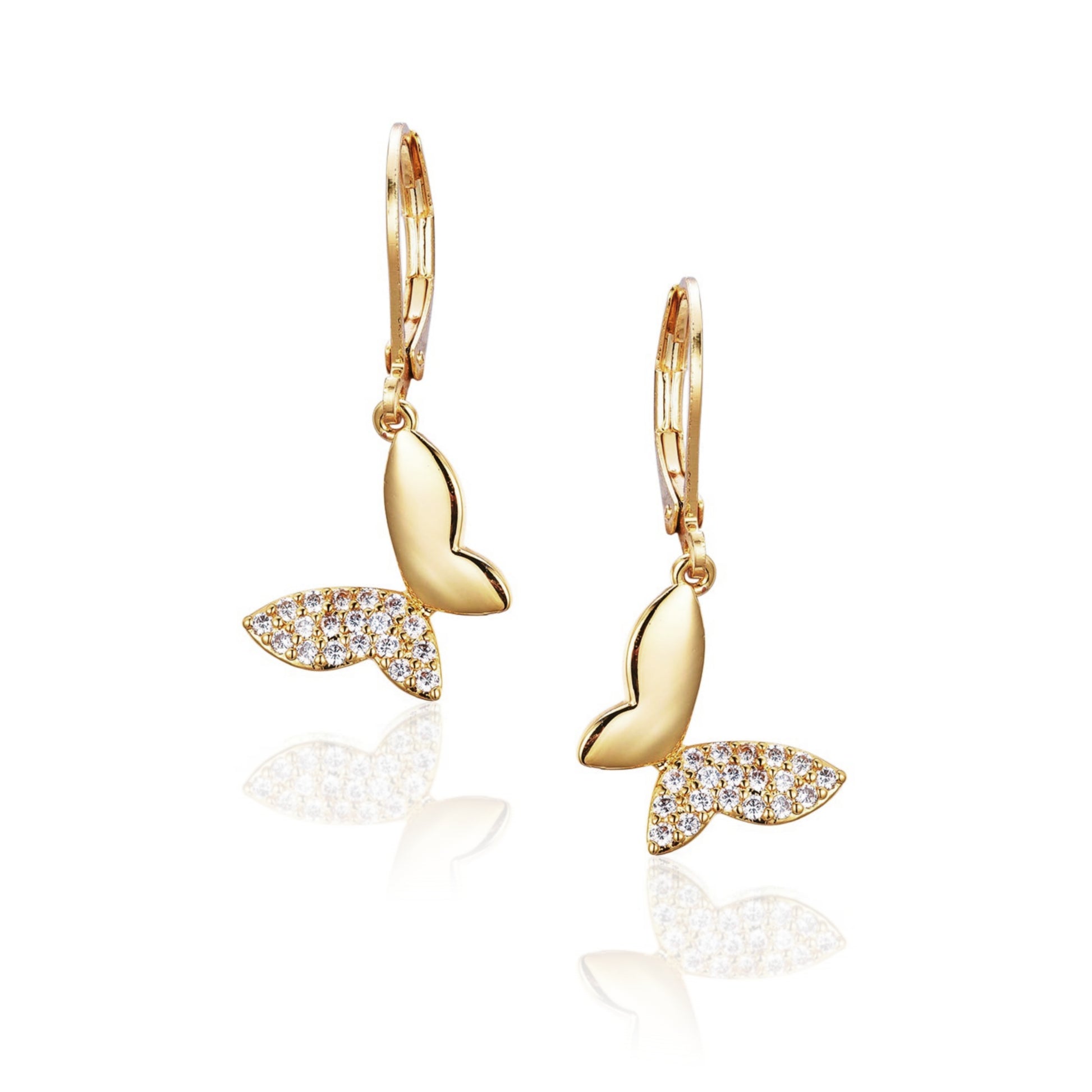 Gold Plated Surgical Steel Angled Half Micropave Leverback Earrings - HK Jewels