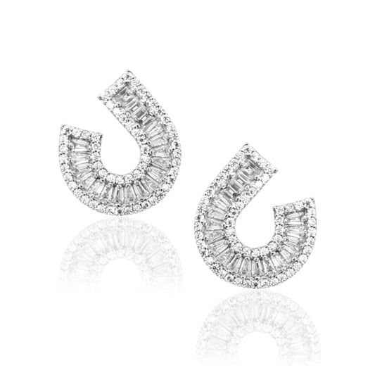 Sterling Silver Baguette Front Back Earrings - HK Jewels