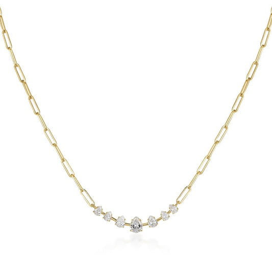 Sterling Silver Paperclip Chain with Pear Shaped CZ Necklace - HK Jewels
