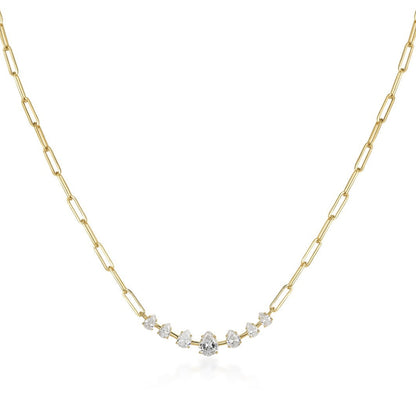 Sterling Silver Paperclip Chain with Pear Shaped CZ Necklace - HK Jewels