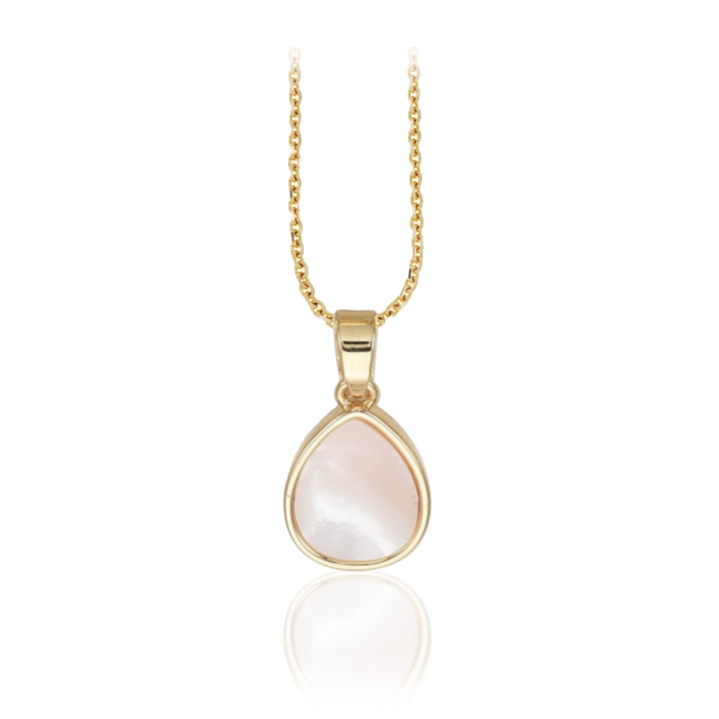 Gold Plated Brass Teardrop Mother of Pearl Pendant Necklace - HK Jewels
