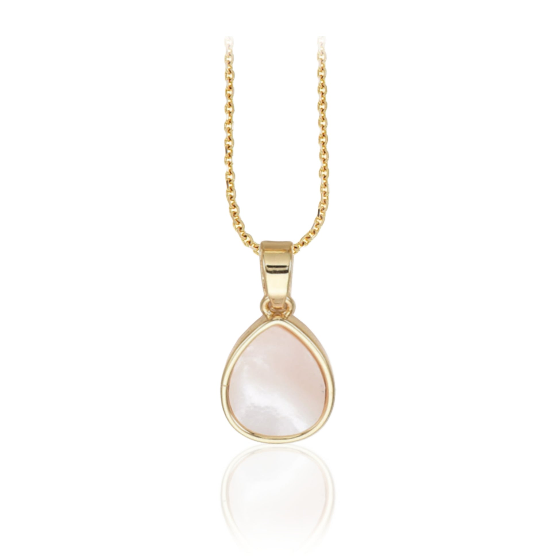 Gold Plated Brass Teardrop Mother of Pearl Pendant Necklace - HK Jewels