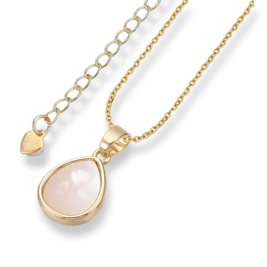 Gold Plated Brass Teardrop Mother of Pearl Pendant Necklace - HK Jewels